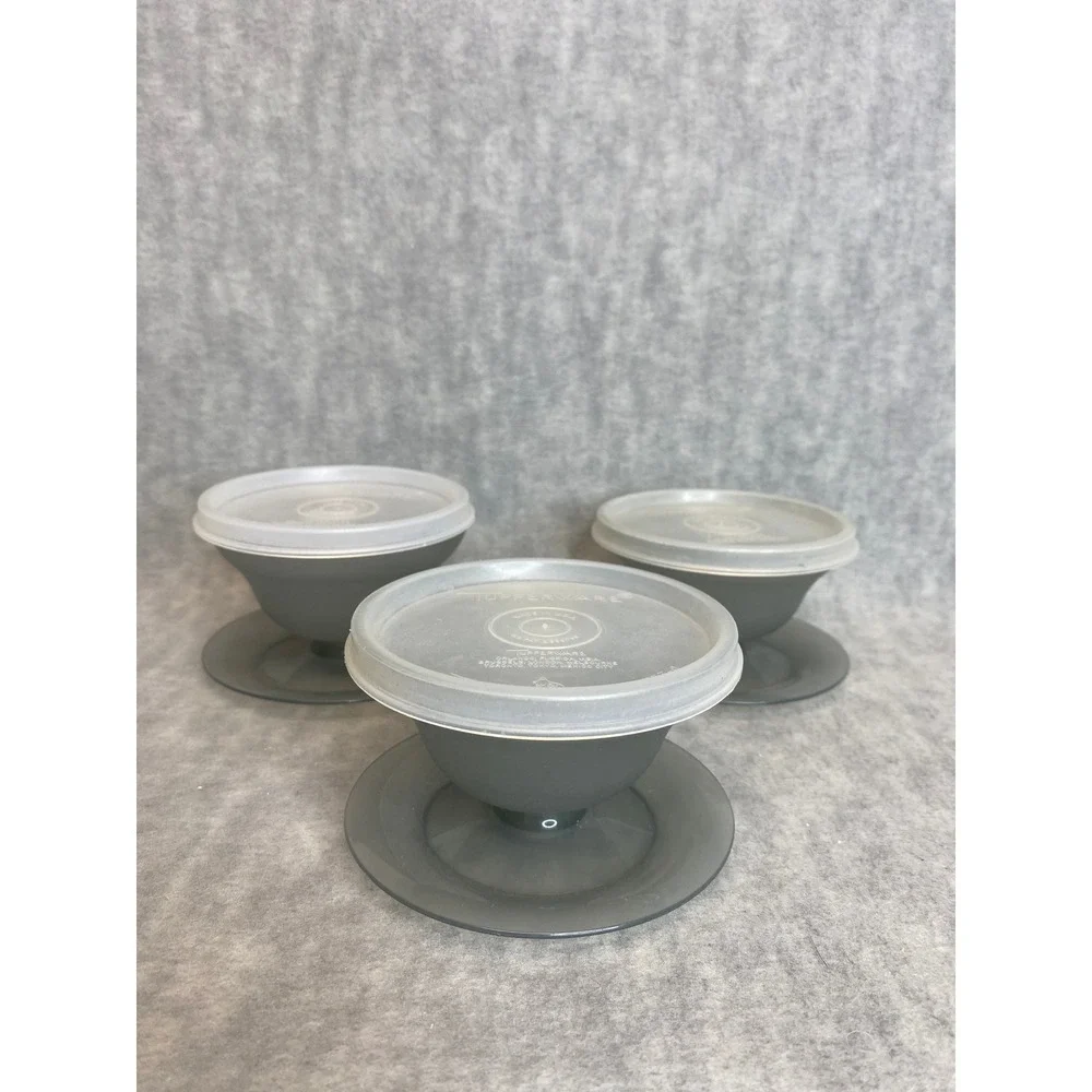 Vintage Tupperware Sundae Parfait Dessert Cups Footed‎ Dishes Set of 3 with Lids
